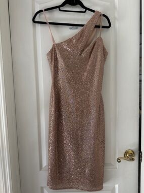 Aqua One-Shoulder Rose Gold Sequin Cocktail Dress